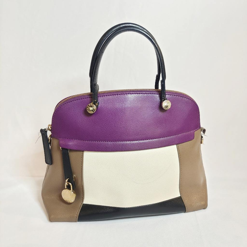 Furla Tricolour Piper Dome Leather Handbag Plus Strap Shoulder Bag Preloved Tas Selempang Original