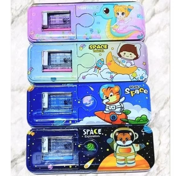 

xiaolingjing kotak Pensil Tebal 2 susun Lengkap isi alat tulis