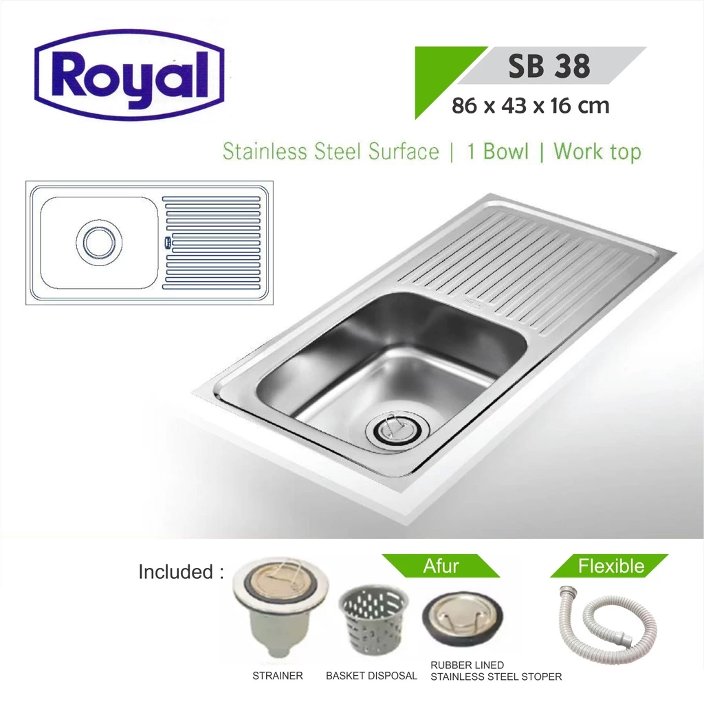 Royal Kitchen Sink SB 38 Wastafel Dapur Bak Cuci Piring Sayap Pengering Stainless Steel
