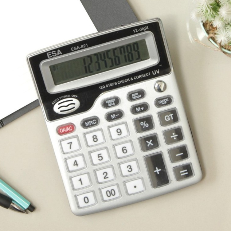 

ESA Kalkulator Sinar UV Check Correct 12 Digits Warna Abu 821