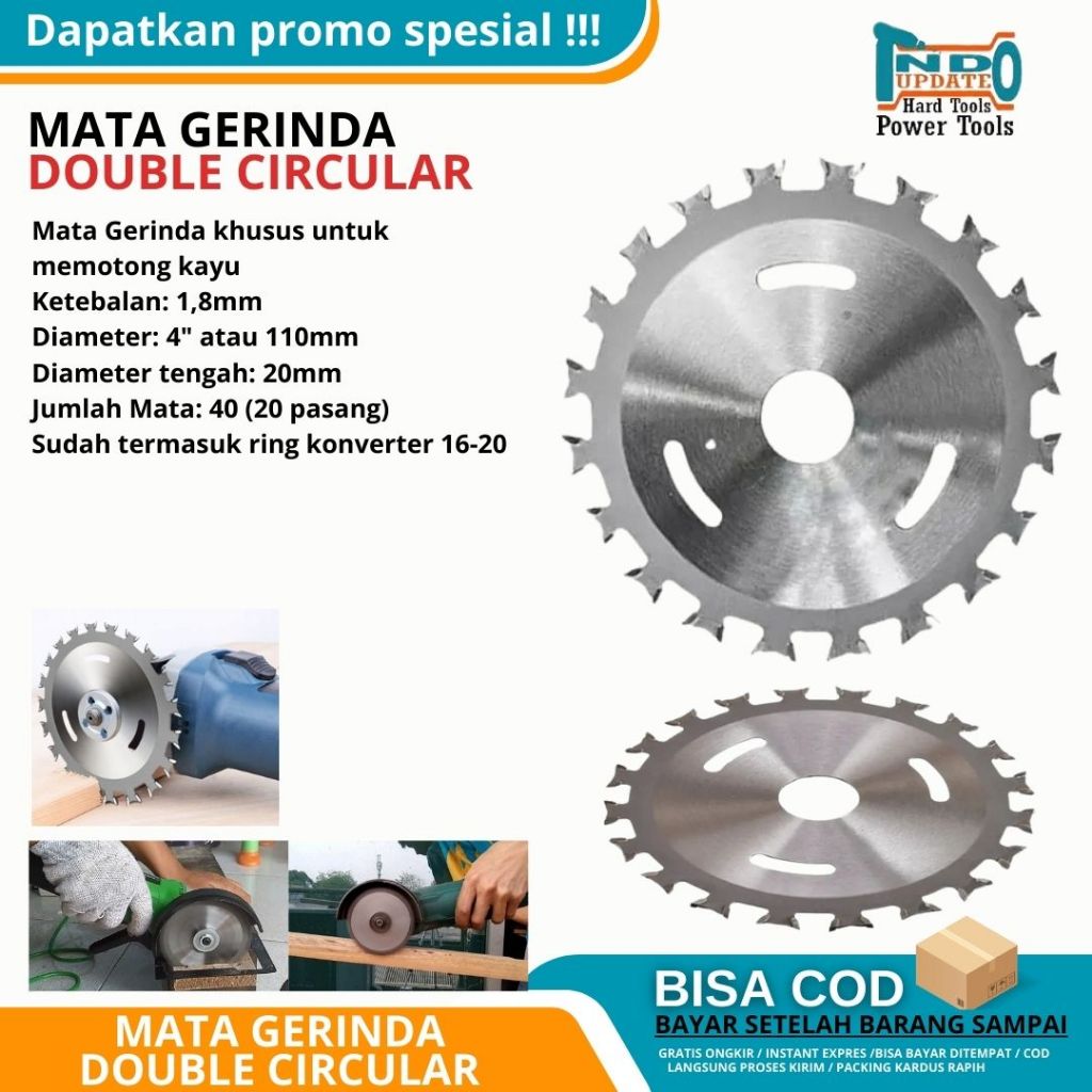 Mata Potong Gergaji / Gerinda Listrik 4" Bilah Belah Kayu Pisau Marble Cutter Double Circular Saw