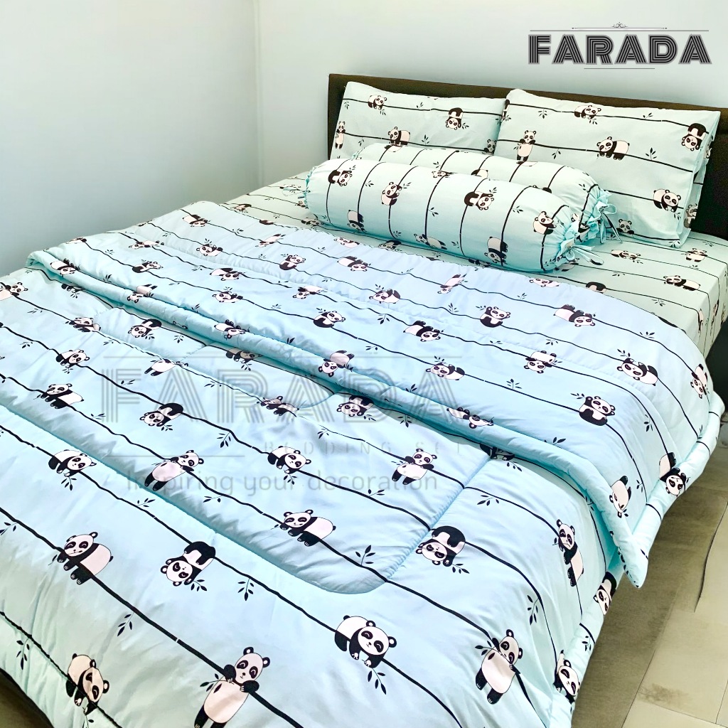 BEDCOVER SET SEPREI MOTIF PANDA NAP BLUE // BEDCOVER SET SEPREI AESTHETIC
