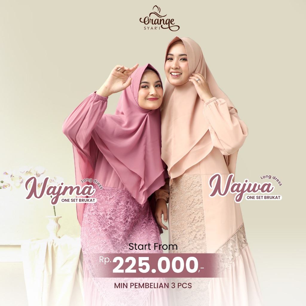 Oneset Syari Gamis Brukat Muslim Wanita Plus Khimar Najwa Najma Dress