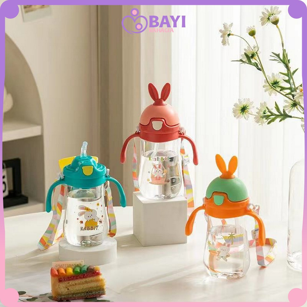 Botol Minum Anak Lucu 280ML Motif Kelinci dengan Tali Gantungan BPA FREE / Bottle Water Kids Tutup F