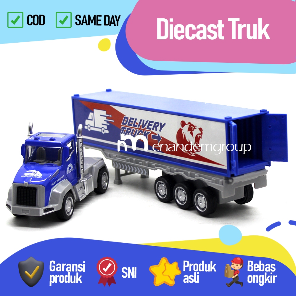 Mainan Mobil Miniatur Kendaraan Miniatur Truk Kontainer Trailer Metal Delivery Cargo