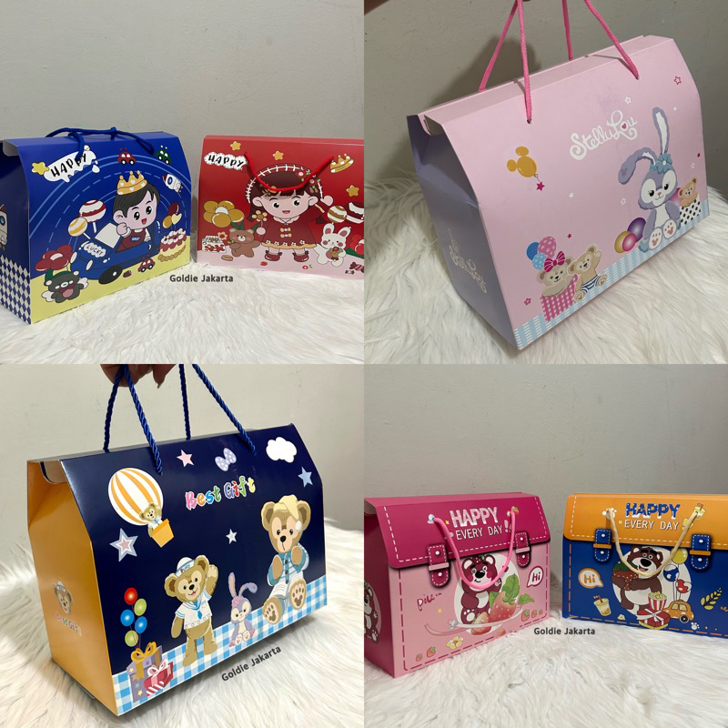 Tas Goodie Bag Anak size BIG + Tali Box Souvenir Ulang Tahun Anak Premium Goodie Bag Snack Ultah Box