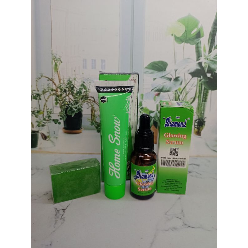 Paket 3IN1 Home Snow Glowing Original | Home Snow Cream,Serum Diamond,Sabun Hijau