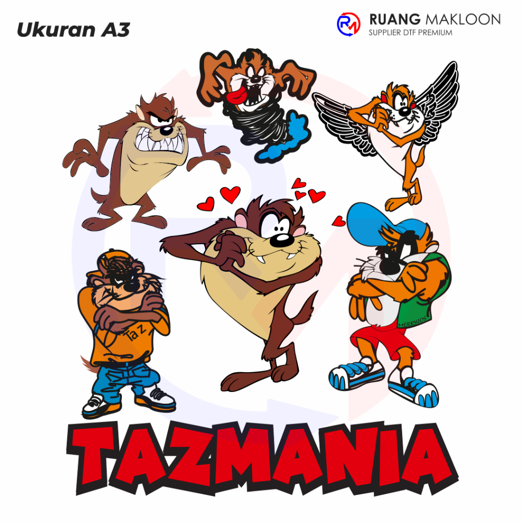 Sablon Setrika Sablon DTF Satuan A3 Tazmania - SIAP PRESS