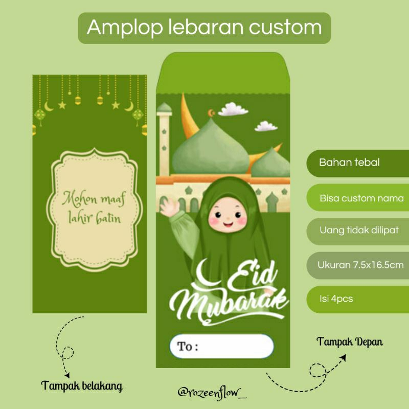 

AMPLOP CUSTOM 7.5cm x 16.5cm / AMPLOP LEBARAN / AMPLOP KARAKTER / AMPLOP LUCU