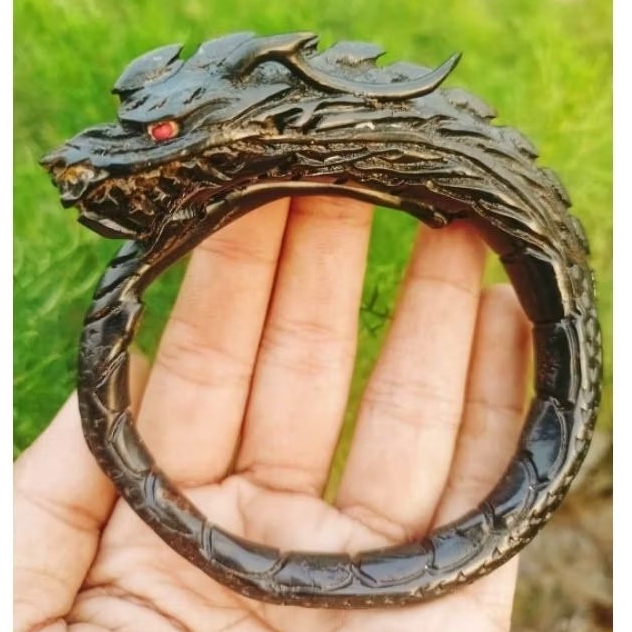 gelang akar bahar hitam asli ukir naga galak 100% original