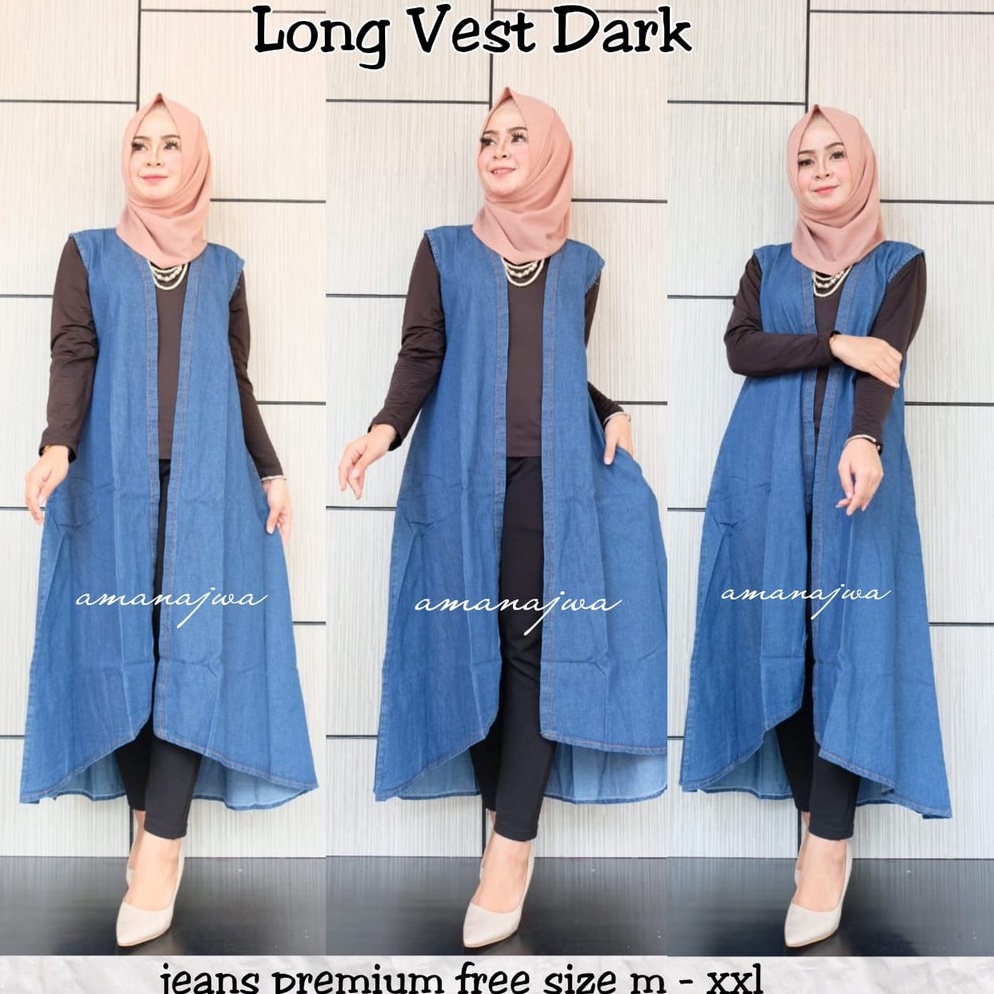 ART V78H LONG OUTER VEST PANJANG TANPA LENGAN DENIM JEANS WASH HALUS KEKINIAN TERBAIK