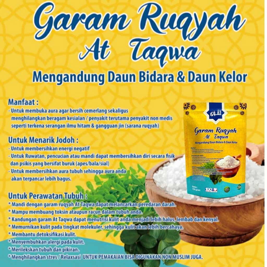 

Garam Ruqyah At Taqwa Original Penetralisir Aura Negatif Tempat Usaha, Rumah, Penarik Jodoh