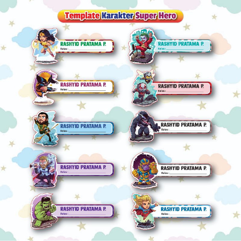 

STIKER LABEL NAMA SUPER HERO ANTI AIR + DIECUT