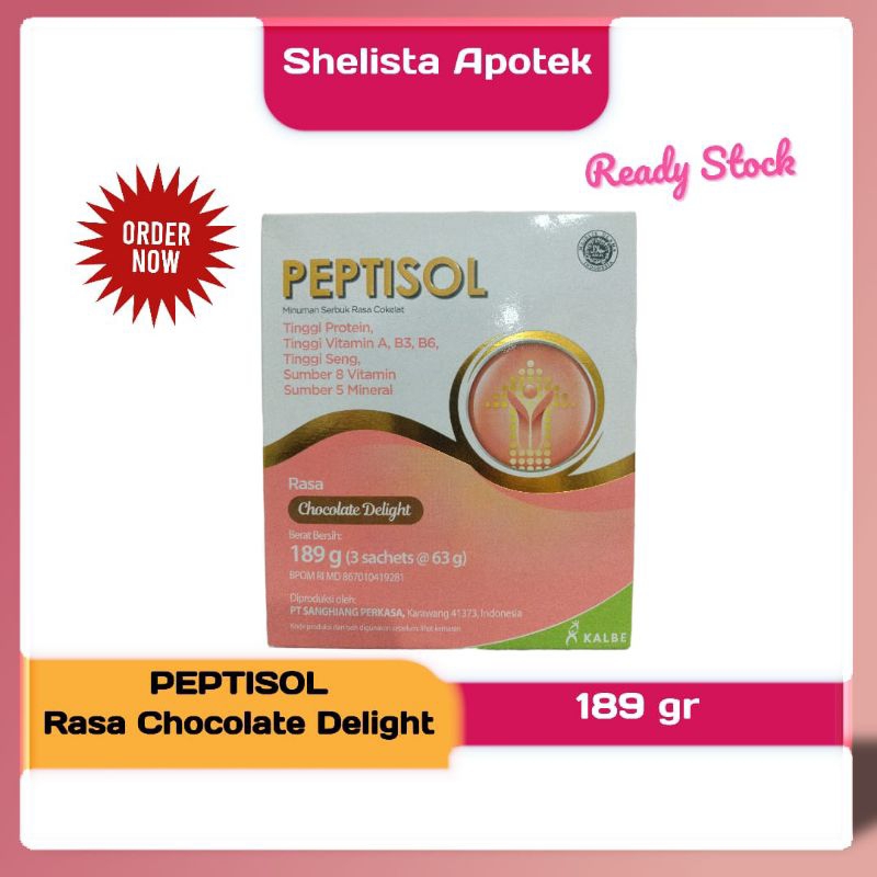 

Peptisol Rasa Chocolate Delight 180 gr (3 sachet @63 gr) / Susu tinggi protein, promil