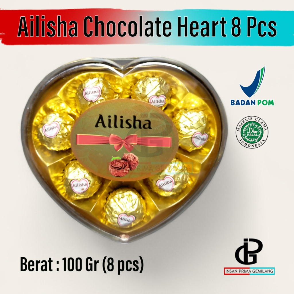 

Ailisha Cookie Coated Chocolate Heart 100g Isi 8 Pcs / Cemilan Cokelat Bentuk Hati
