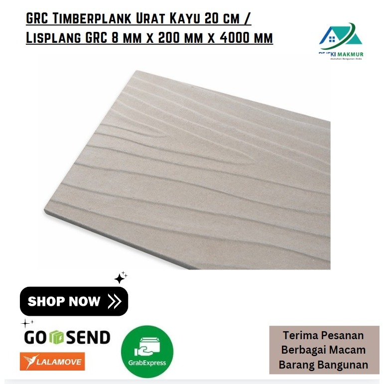 GRC Timberplank Urat Kayu 20 cm / Lisplang GRC 8 mm x 200 mm x 4000 mm