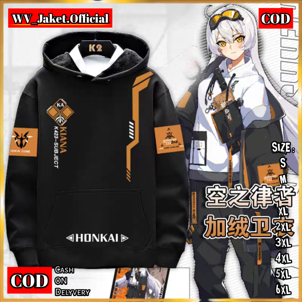 WareVisible Jacket Hoodie Pullover HONKAI KIANA  Oversize Korean Style Unisex Jacket Fleece