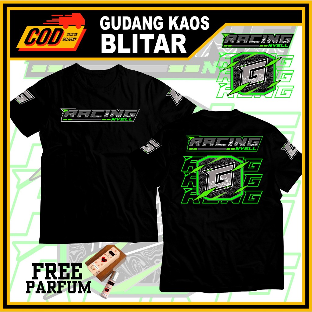 Kaos Distro Polos Baju Jumbo Kekinian RACING NYELL Tshirt Big Size Lengan Pendek gratis parfum wangi
