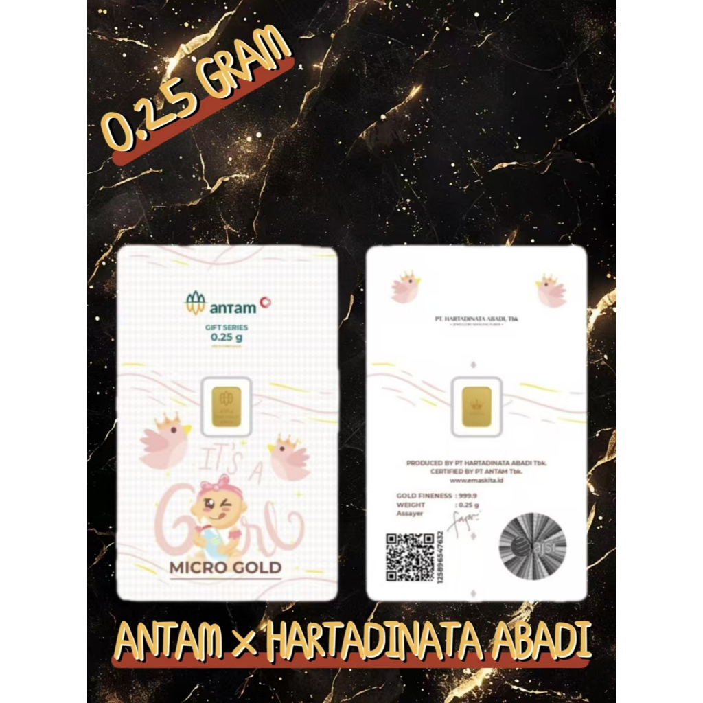 Gold 0.25 Gram Premium Emas Logam Mulia（LM）Hartadinata x Antam 0.25gr bayi perempuan