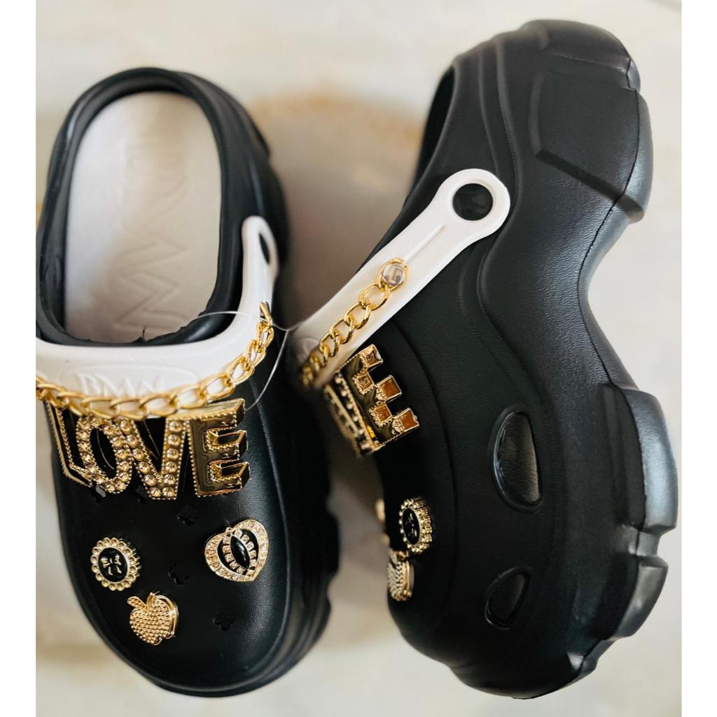 SANDAL BAIM CROCS KODOK WANITA LOVE KEKINIAN STYLE TEBAL 7 CM KARET UKURAN 36 - 41