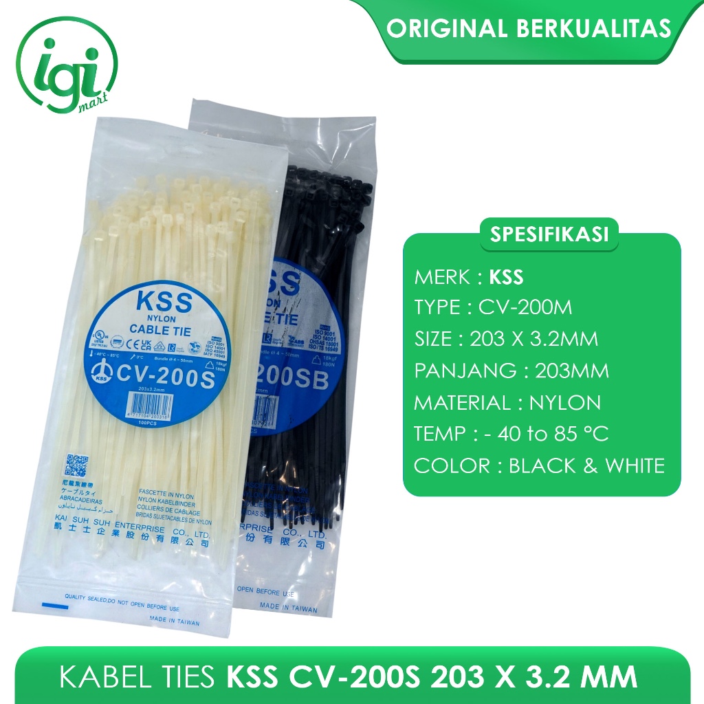 KSS CABEL TIE CV200S 203 x 3.2 NYLON KABEL TIES KSS CV200 S 203X3.2MM PENGIKAT KABEL TIS 20CM