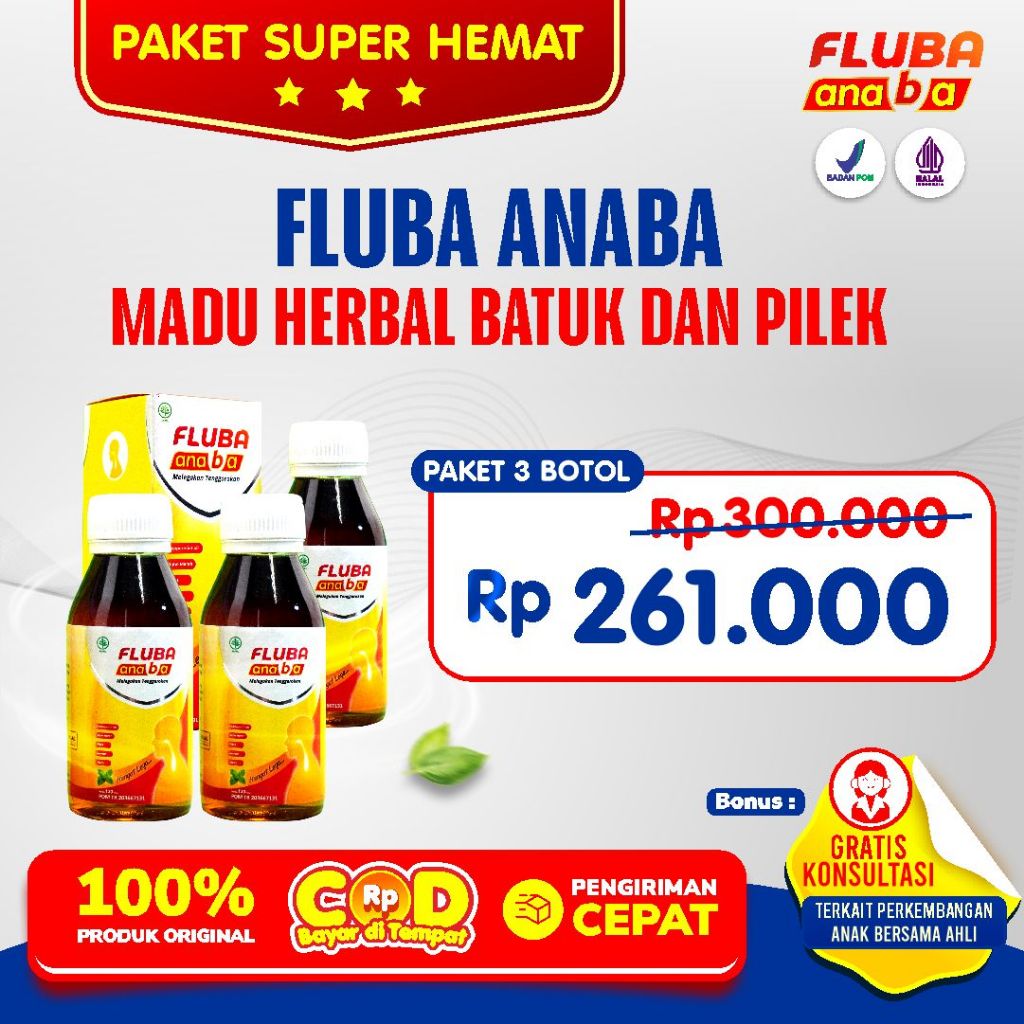 

Fluba Anaba 3 Botol - Madu Melegakan Tenggorokan & Meredakan Flu Batuk Pilek Demam Meriang