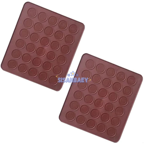 Loyang Cetakan Macaron Silikon Alas Tatakan Lembaran Bulat Pencetak Adonan Kue Kering Coklat Macaroo