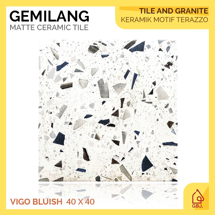 KERAMIK GEMILANG 40 X 40 VIGO BLUISH / KERAMIK LANTAI MOTIF TERRAZZO MATTE ANTI SLIP / KERAMIK TERAZ