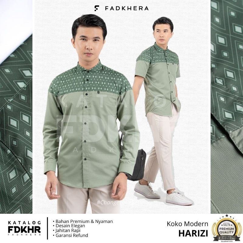 FADKHERA HARIZI KOKO MODERN KEMEJA PRIA SAGE GREEN HIJAU SAGE MOTIF MODERN GEOMETRIC
