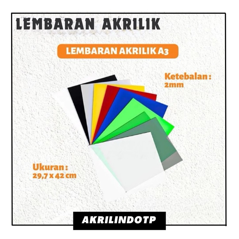 

Akrilik A3 Custom Warna Acrylic Sheet Lembaran Akrilik Clear Bening Hitam Putih Merah Kuning Biru Hijau - A3 2mm