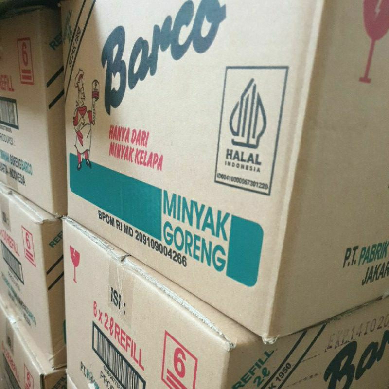 

Barco Minyak Goreng Kelapa Premium Quality 2 liter Perkarton isi 6 Pouch Angkutan Cargo