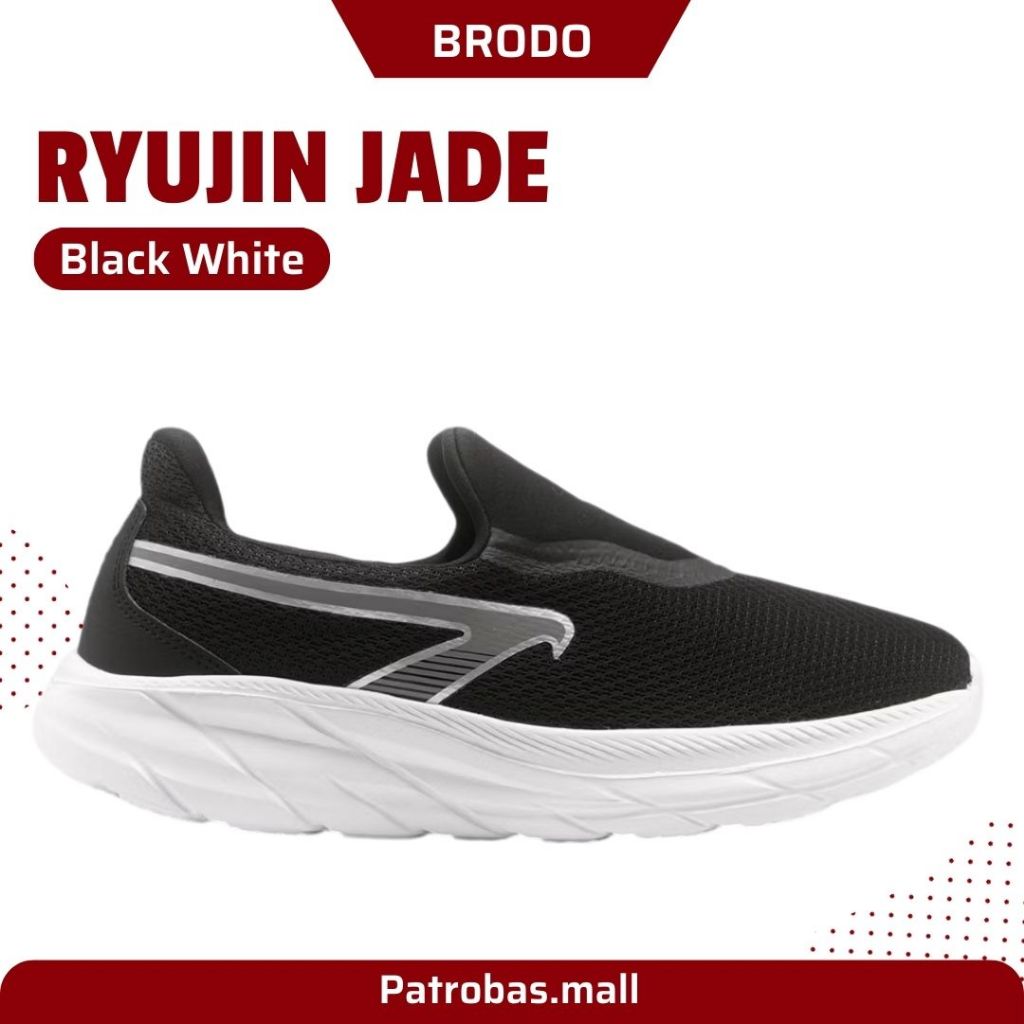 BRODO Active Slip On Ryujin Black White Sepatu Sneakers Slop Casual Pria Hitam Putih Original