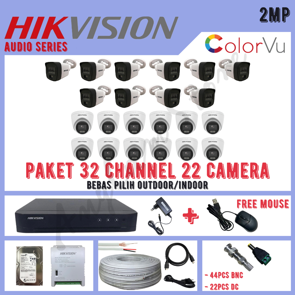 Paket CCTV Hikvision ColorVu 2MP 32 Channel 22 Kamera ColorVu Turbo HD 1080P Audio Series