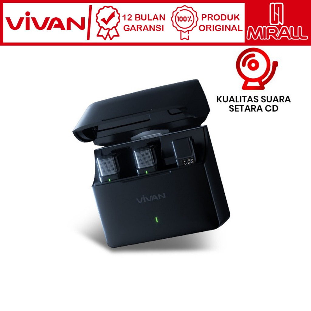 VIVAN VWA-V9C V9L Microphone Wireless TYPE-C Lightning Iphone Dual Mic dengan Case Charger Mic Wirel