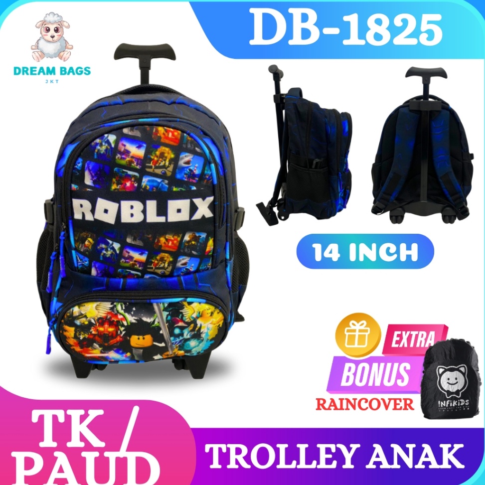 Tren Kekinian Tas Troli Anak Laki Laki Sekolah TK PAUD Motif Roblox Terbaru  Koper Dorong Trolley
