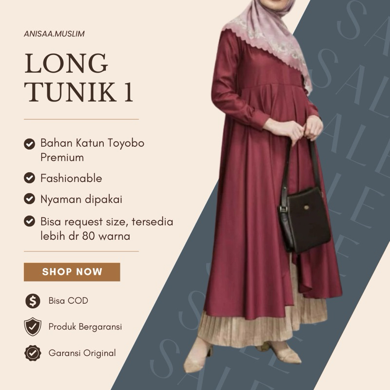 Baju Atasan Wanita Terbaru Long Tunik Panjang Tunic Katun Toyobo Premium Putih Hitam Maroon Kekinian
