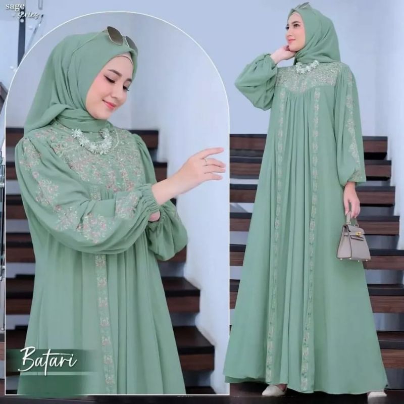 Gamis Abaya Bordir Jumbo Terbaru Batari Dress Bahan Ceruti BabyDoll Mix Bordir Gamis Kondangan