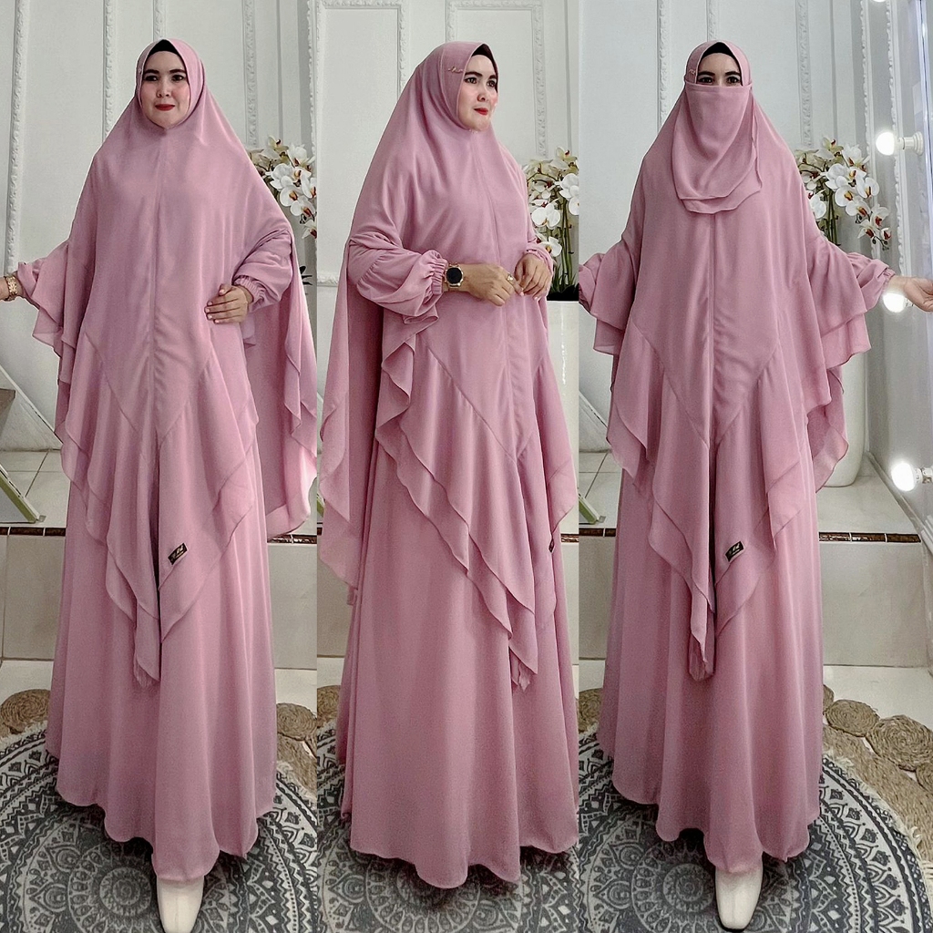 BISA COD Set Gamis Syari + Hijab Jumbo Kode SANDRIA Bahan Ceruty Babydoll By Ory AjeZas Collection