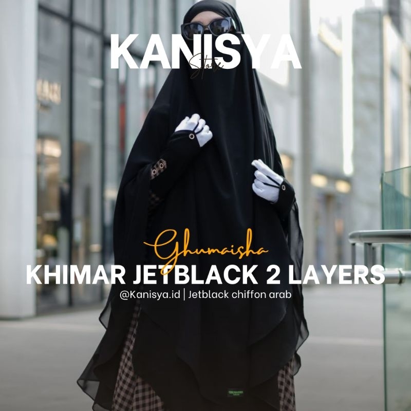 KHIMAR FK/NP/SP DOUBLE LAYERS JETBLACK CHIFFON ARAB SPECIAL EDITION NAHLA SERIES