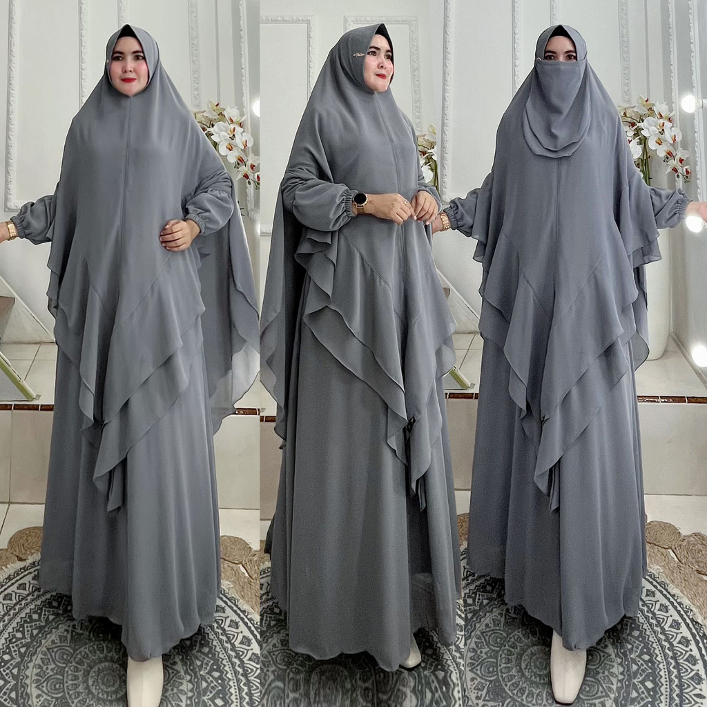 BISA COD One Set Gamis Syari + Hijab Jumbo Kode SANDRIA Bahan Ceruty Babydoll By Ory AjeZas Collect