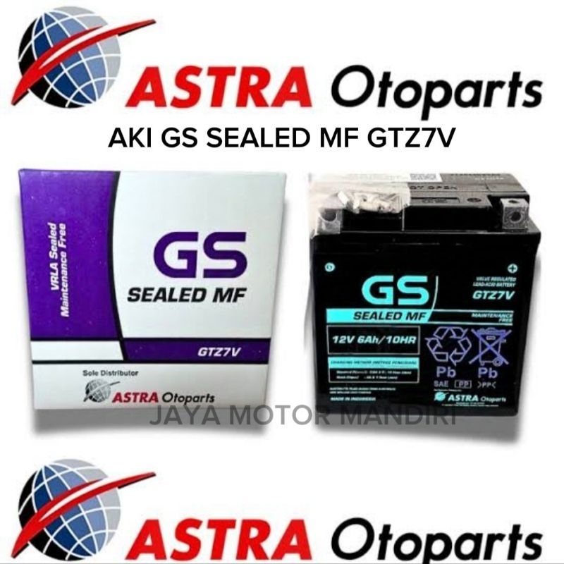 AKI / ACCU GS ASTRA Type : GTZ7V Voltage : 12 V Ampere : 6 Ah Dimensi : P 113 x L 70 x T 120 mm  Ves