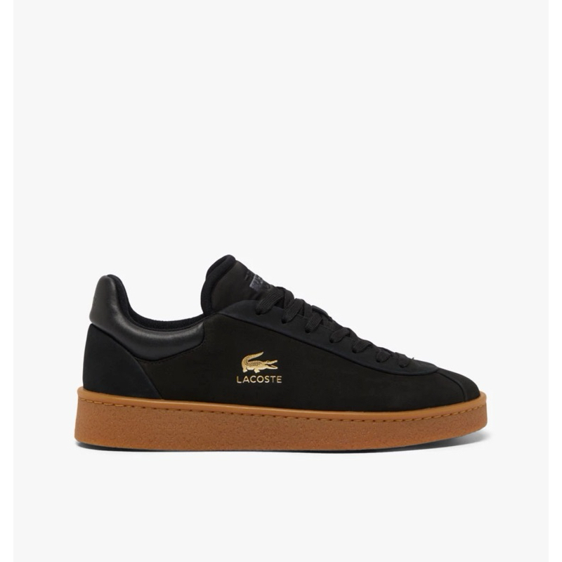 sepatu sneakers pria lacoste baseshot premium leather trainers black original with box