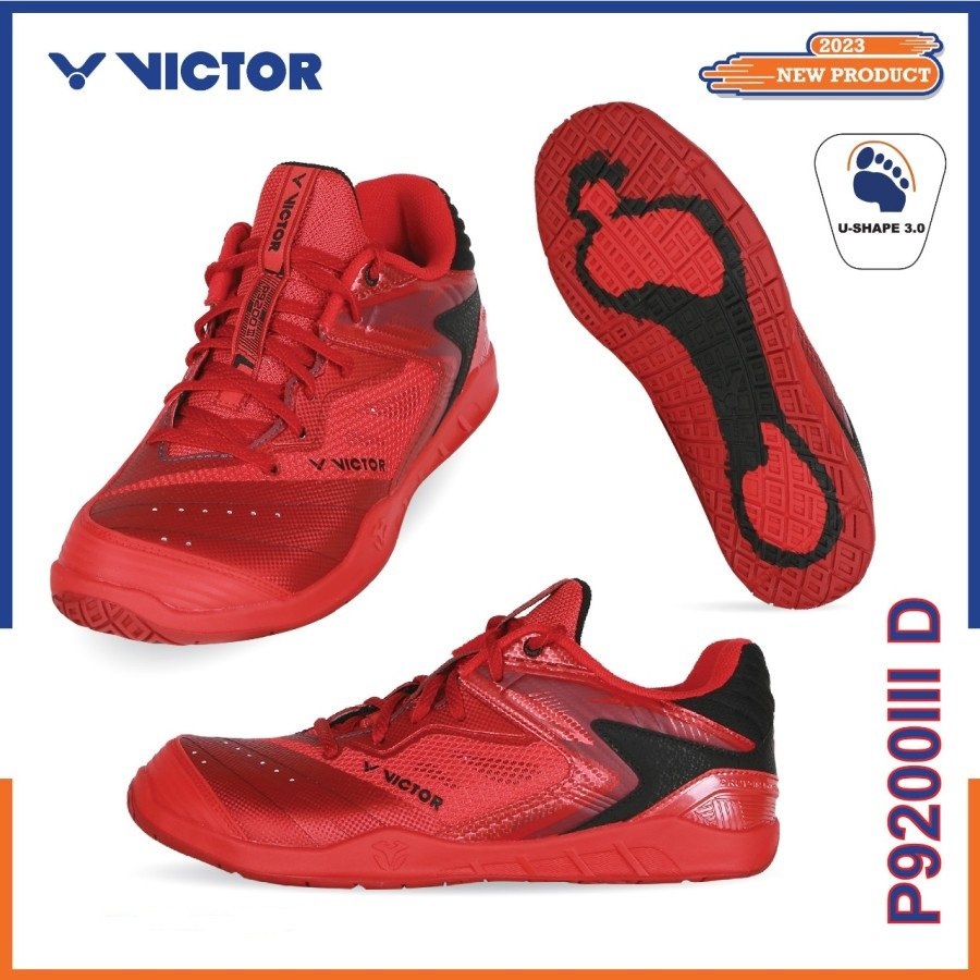 Sepatu Badminton Bulutangkis Victor P9200 III AC / P 9200 III D Red Black Original