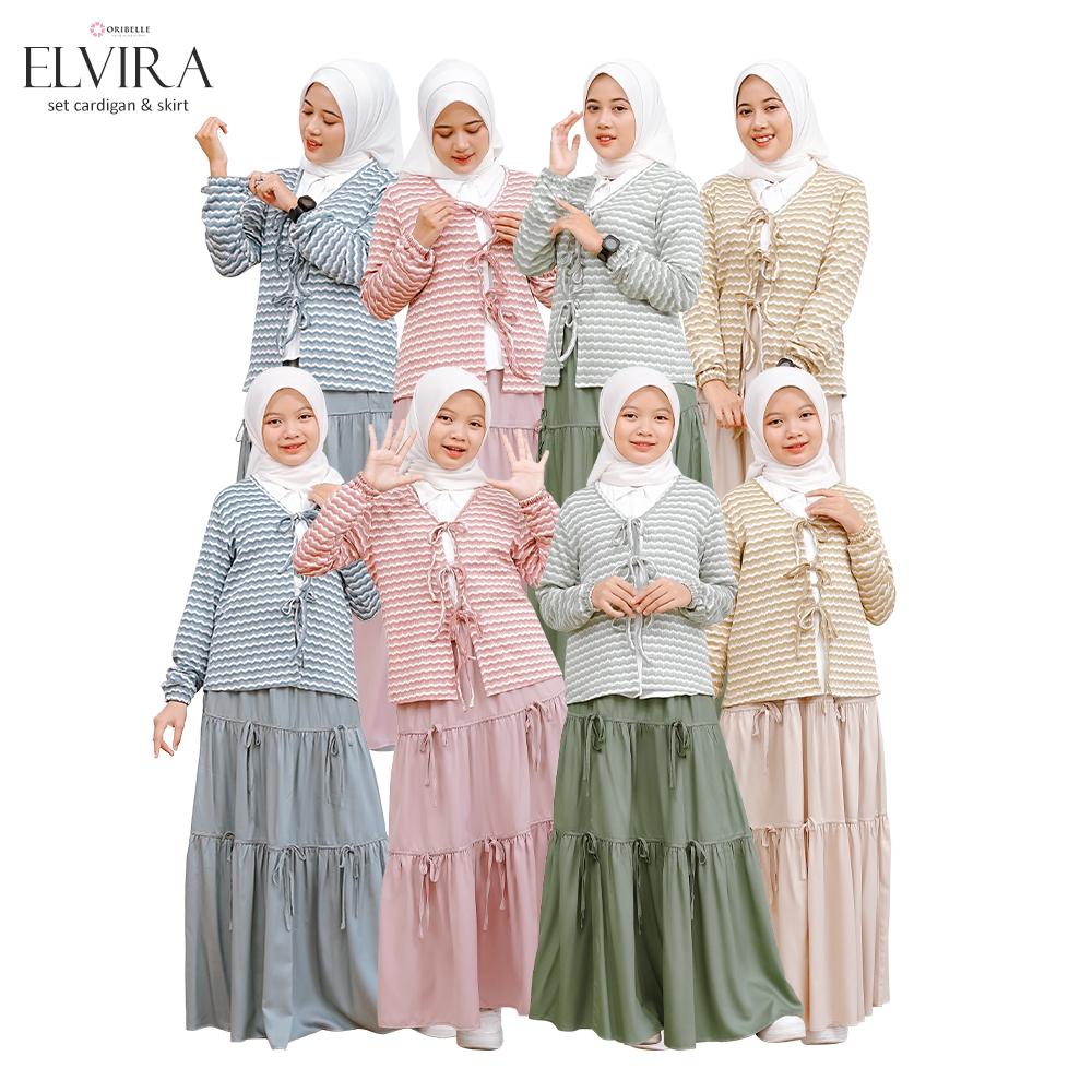 ORIBELLE Elvira Setelan Couple Ibu Anak Perempuan Set Remaja Tanggung Cardigan dan Rok