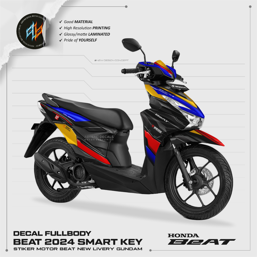 DECAL BEAT 2024 GUNDAM / STIKER MOTOR HONDA BEAT NEW SMART KEY FULLBODY DESIGN CUSTOM VARIASI