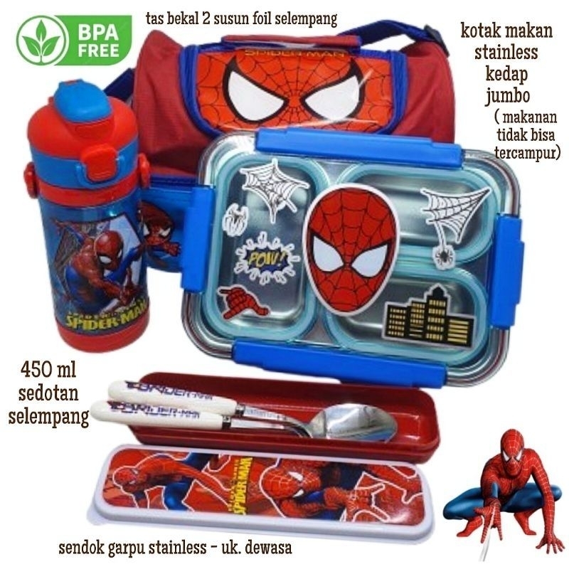 Set bekal spiderman kotak stainless