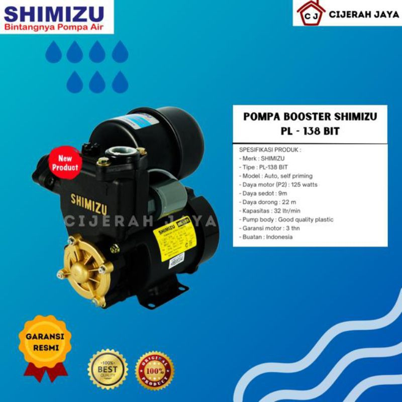 SHIMIZU PS 138 BIT POMPA AIR OTOMATIS PL-138BIT PL138BIT PL 138 BIT BODY PLASTIK ANTI KARAT