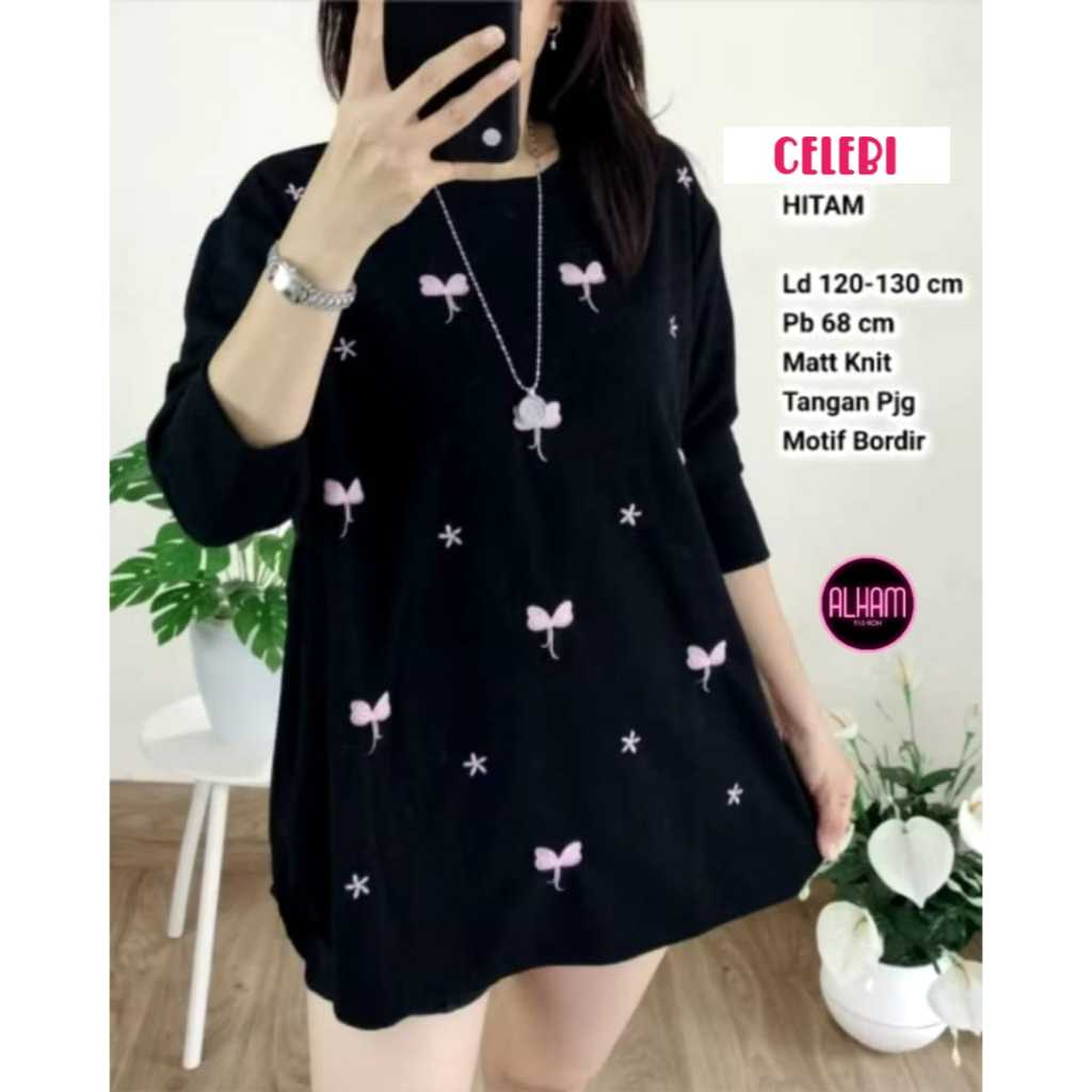 Celebi Top Alham Baju Atasan Blouse Rajut Wanita Jumbo Ld 120 - 130 XXXL Knit Import Oversize