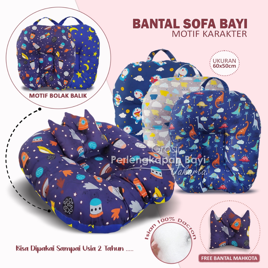 Bantal Sofa Bayi Motif Karakter Bantal Duduk Tempat Tidur Bayi Jumbo Free Bantal Mahkota