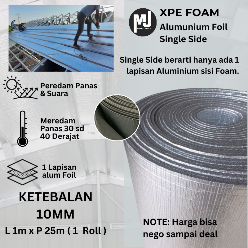 Alumunium Foil Single Side 10mm 1 Roll 25mtr Peredam Panas dan suara ruangan, atap, bangunan, gedung
